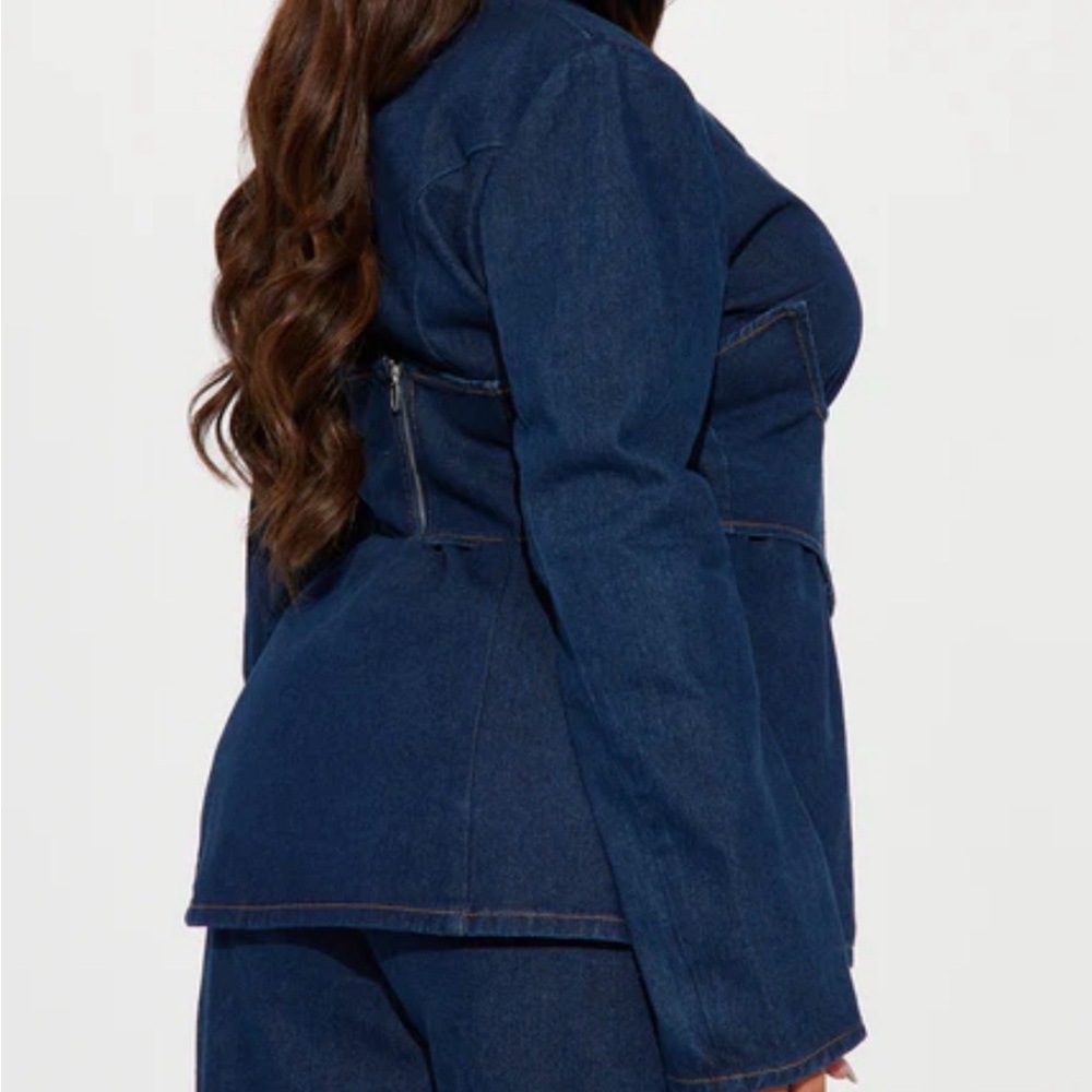 🔥3 pcs~Dark Blue Denim Corset, Jacket & Pants Set. 🔥New! - Picture 3 of 6